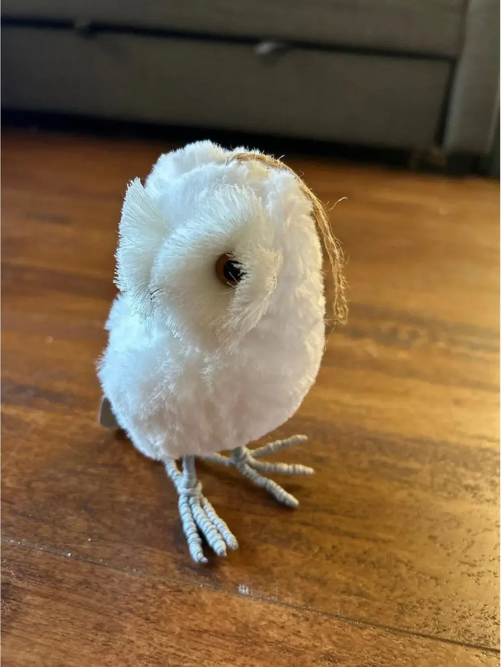 small, faux fur snowy owl Christmas ornament/figurine